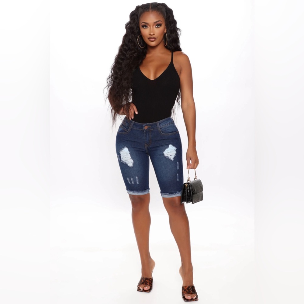 Fashion Nova Hold Me Closer Booty Lifting Bermuda Denim Shorts